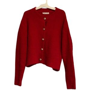 Primark Red Fuzzy Button-Up Cardigan